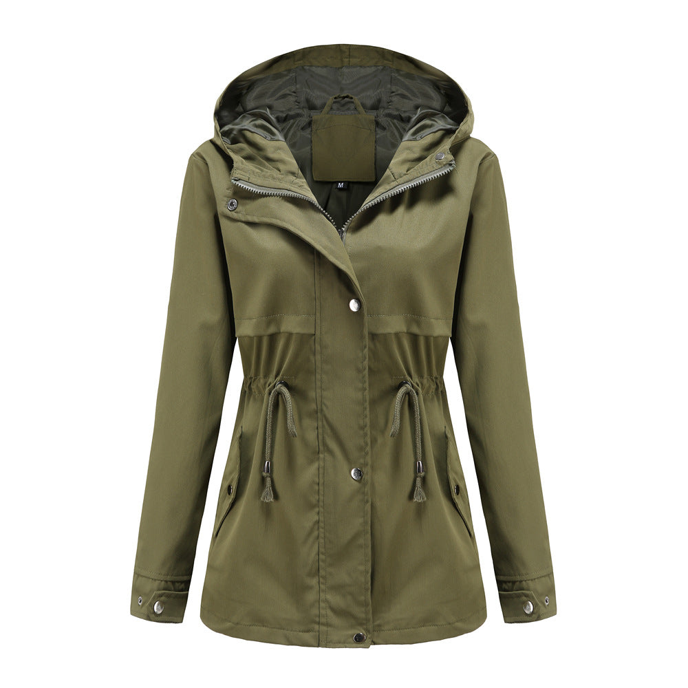 Damen nan atmungsaktive Übergangsjacke mit Kapuze, Taillenzug und verdeckter Druckknopfleiste Echo Archiv