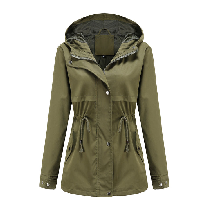 Damen nan atmungsaktive Übergangsjacke mit Kapuze, Taillenzug und verdeckter Druckknopfleiste Echo Archiv