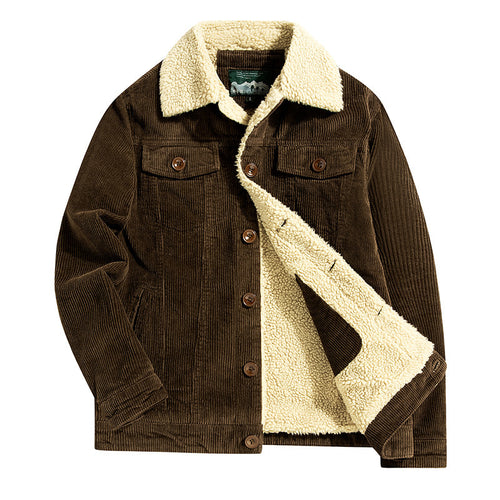 Herren Feincord‑Truckerjacke mit kuscheliger Sherpa‑Fütterung und Brusttaschen – Taviero