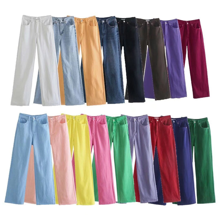 Damen Hochtaillierte weit geschnittene Jeans mit weitem Bein, hoher Taille und rohem Saum Echo Archiv