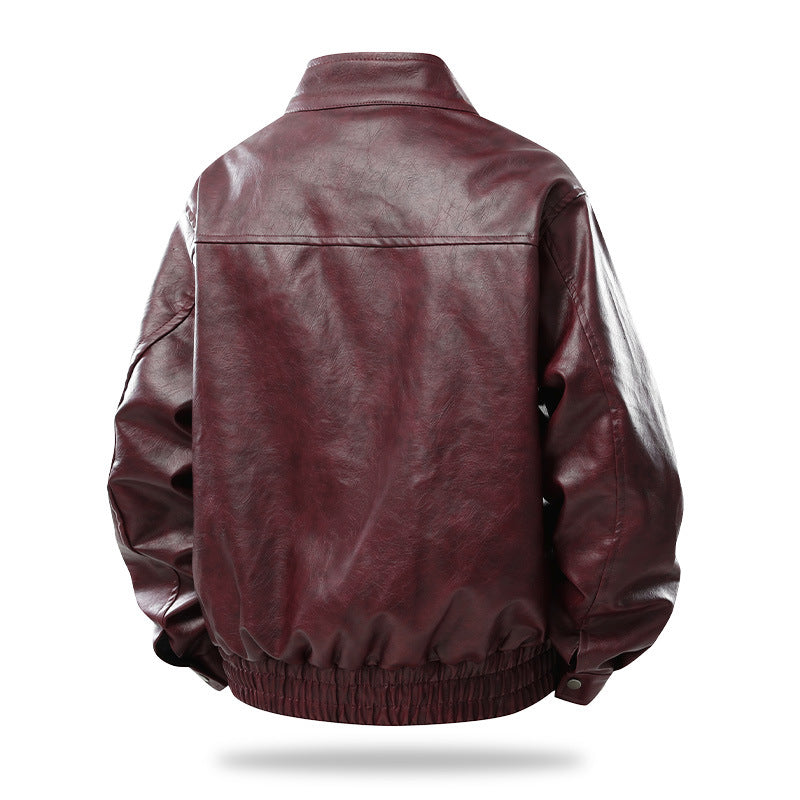Herren Modern geschnittene Kunstleder-Fliegerjacke mit Stehkragen, Reißverschluss und elastischem Saum Echo Archiv