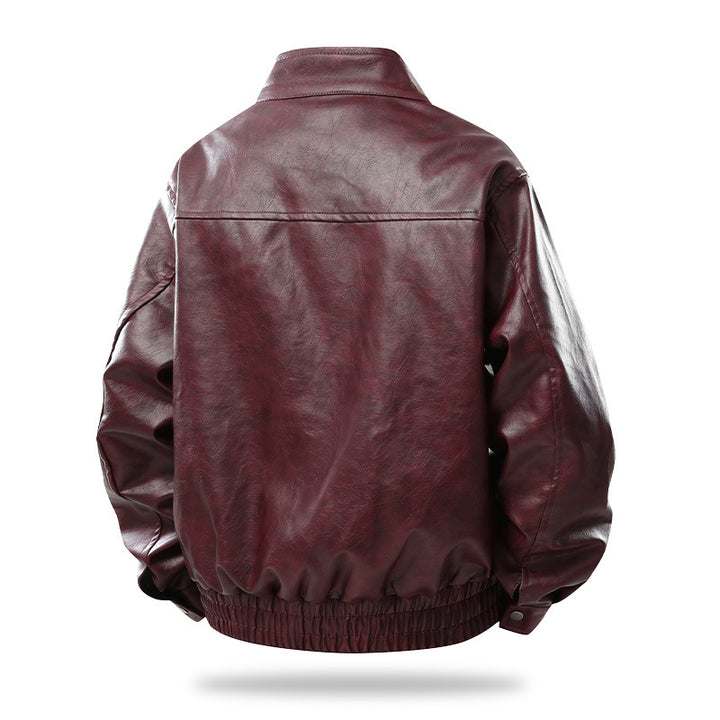 Herren Modern geschnittene Kunstleder-Fliegerjacke mit Stehkragen, Reißverschluss und elastischem Saum Echo Archiv