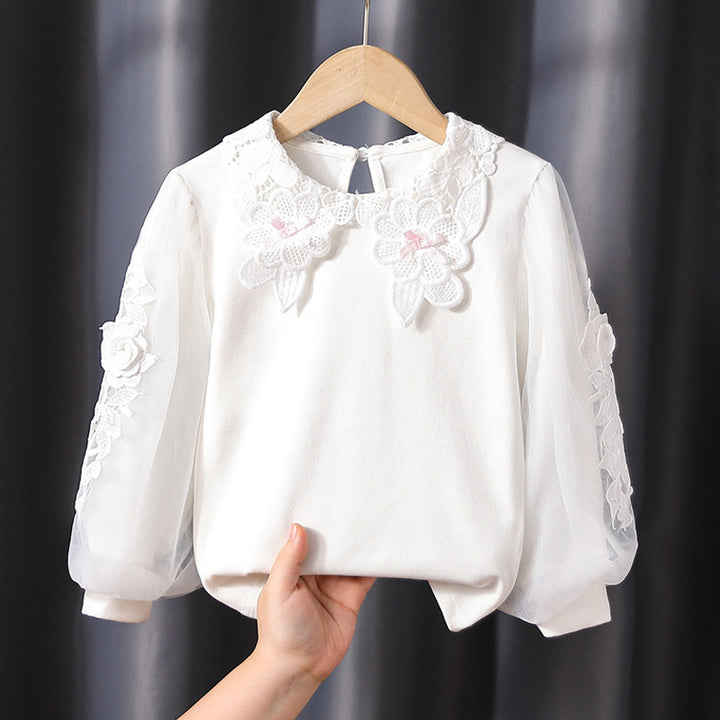 Mädchen Bluse mit floraler Stickerei und transparenten Ärmeln Echo Archiv