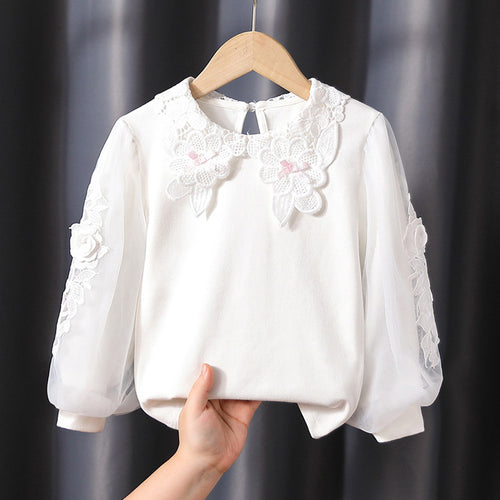 Mädchen Bluse mit floraler Stickerei und transparenten Ärmeln Echo Archiv