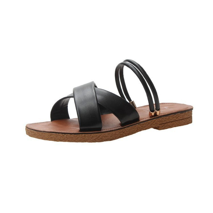 Damen nan flache Sandale mit gekreuzten Polsterriemen, dreifachem Elastik-Fersenriemen und ergonomischer Korksohle Echo Archiv