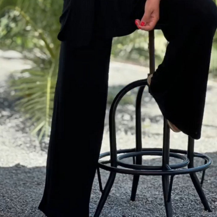 Damen nan zweiteiliges Reise- und Loungewear-Set aus weichem Rippjersey mit Longline-Tunika und Palazzohose Echo Archiv
