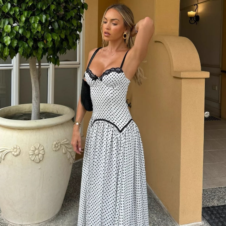 Damen Maxikleid mit gepunktetem Design und Spitzendetails Echo Archiv
