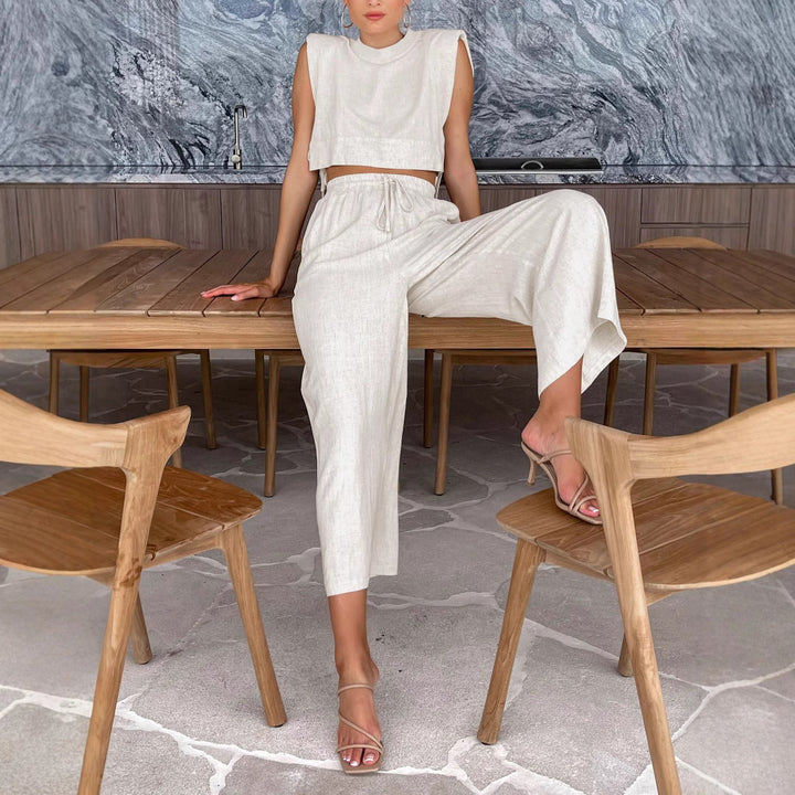 Damen Hochmodisches Two-Piece Set mit breiten Ärmeln und elastischem Bund Echo Archiv