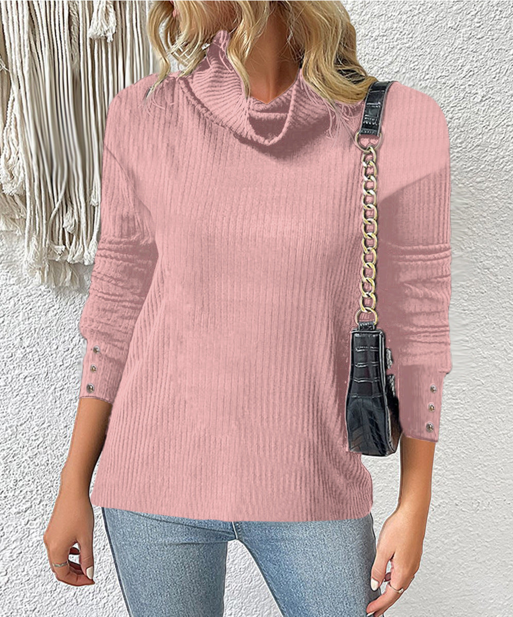 Damen Rippschneider Rollkragenpullover mit 3/4-Ärmeln und dekorativer Knopfleiste Echoarchiv