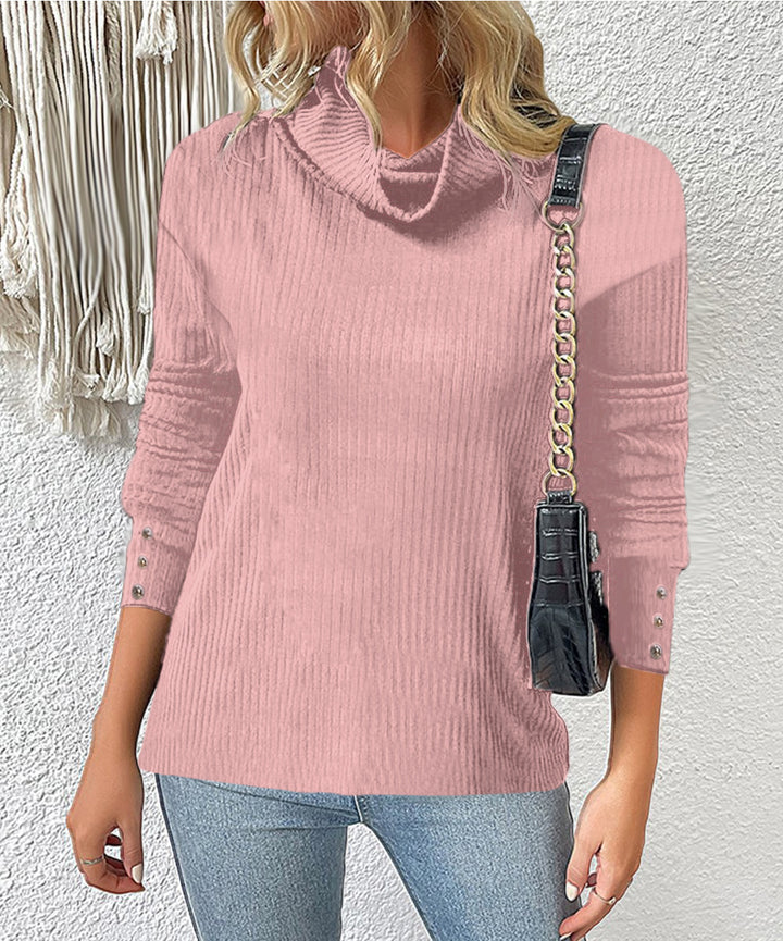Damen Rippschneider Rollkragenpullover mit 3/4-Ärmeln und dekorativer Knopfleiste Echoarchiv