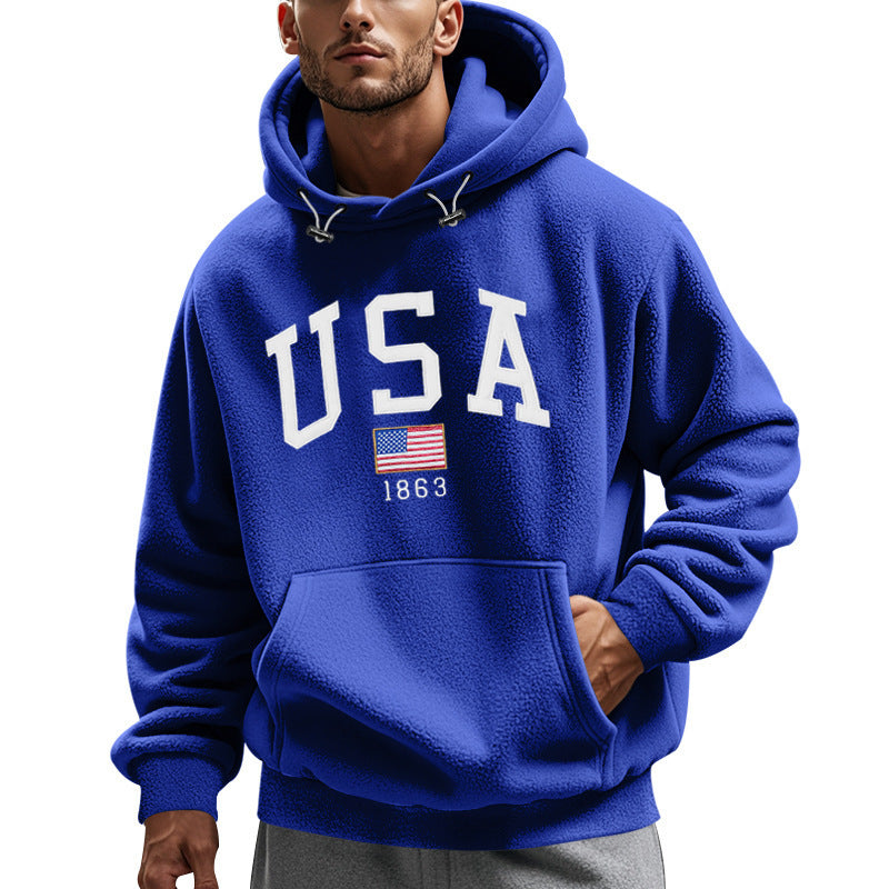 Herren Kuscheliger Fleece Hoodie mit USA-Print Echoarchiv