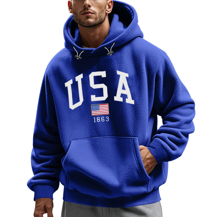Herren Kuscheliger Fleece Hoodie mit USA-Print Echoarchiv