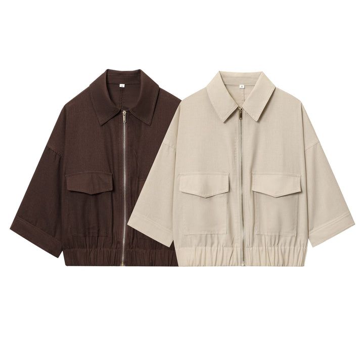 Damen Cropped Oversize‑Blousonjacke mit großen Pattentaschen, durchgehendem Reißverschluss und elastischem Saum Echo Archiv