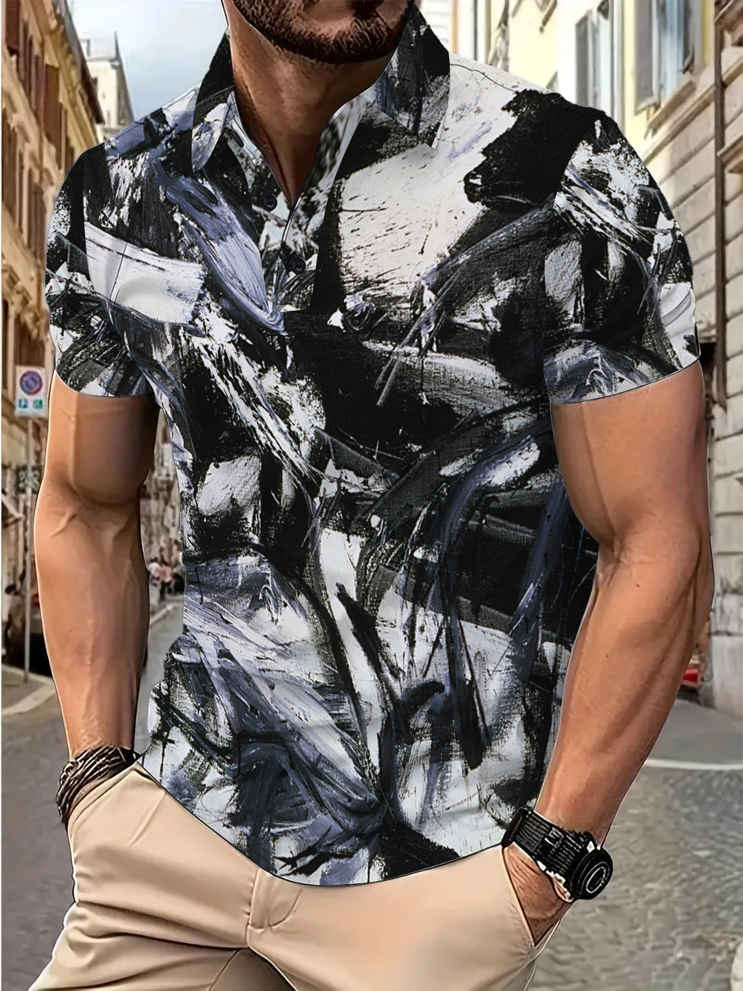 Herren Kurzarm-Hemd mit kreativem Farbdesign und modernem Schnitt Echoarchiv