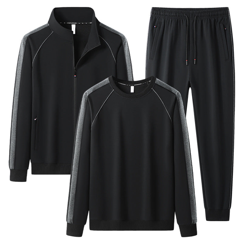 [Herren] Zweiteiliges Trainingsset mit Stehkragen-Zipjacke, Rundhals‑Sweatshirt und konisch geschnittener Jogginghose aus atmungsaktivem Fleece Echoarchiv