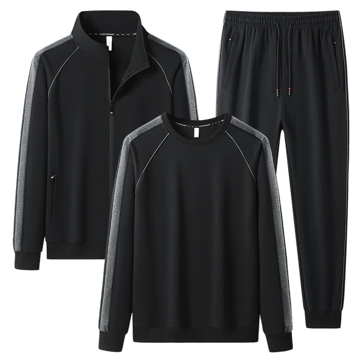 [Herren] Zweiteiliges Trainingsset mit Stehkragen-Zipjacke, Rundhals‑Sweatshirt und konisch geschnittener Jogginghose aus atmungsaktivem Fleece Echoarchiv