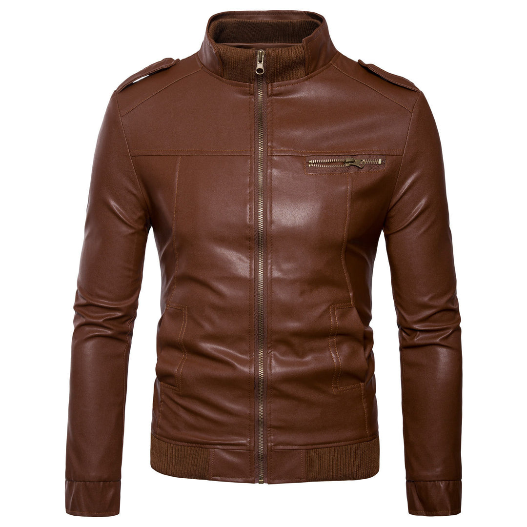 Herren Kunstleder Übergangsjacke mit Stehkragen und modischen Details Echoarchiv
