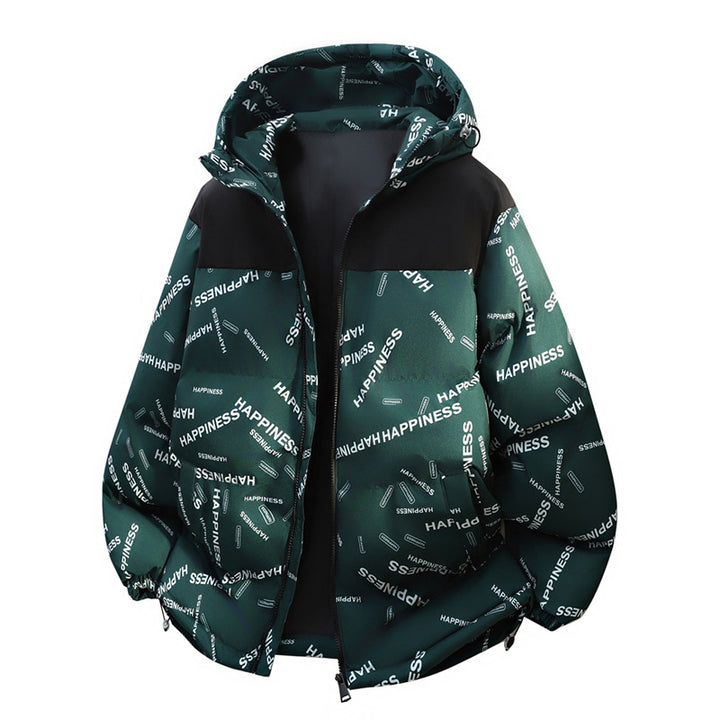 Unisex Oversize-Steppkapuzenjacke mit Allover-Print & Kontrastpasse Echoarchiv