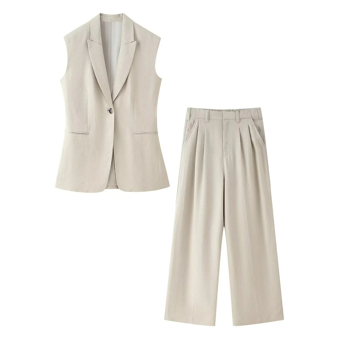 Damen elegante Culotte-Hose mit hoher Taille, Kellerfalten und weitem geradem Bein – Avélisse