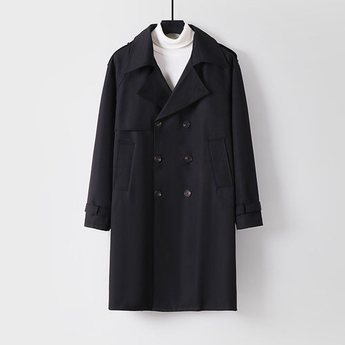 Herren Midilanger Oversize-Trenchcoat mit doppelter Knopfreihe und Schulterklappen Echoarchiv