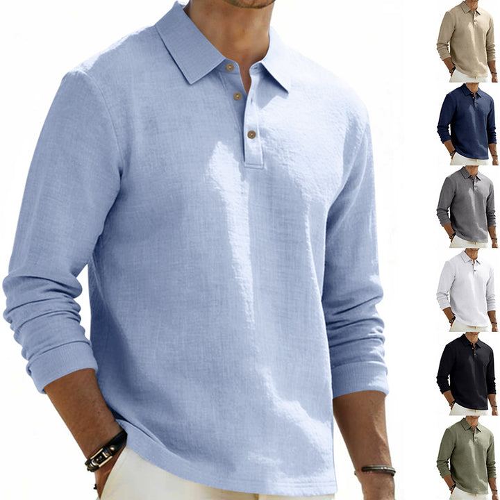 Herren nan Langarm-Poloshirt aus Leinen mit Henley-Knopfleiste und Kentkragen Echo Archiv