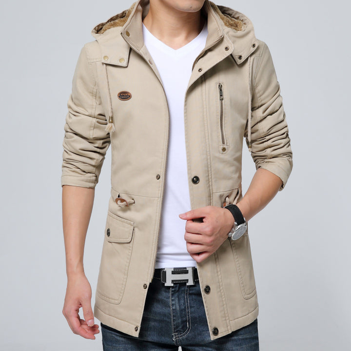 Herren Canvas-Fieldjacke mit wärmender Teddy-Kapuze und Reißverschlussbrusttasche – Taviero