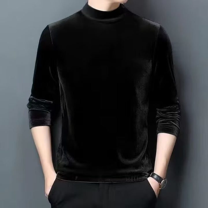 Herren Feiner Samt-Halbrollkragenpullover Slim-Fit Echoarchiv