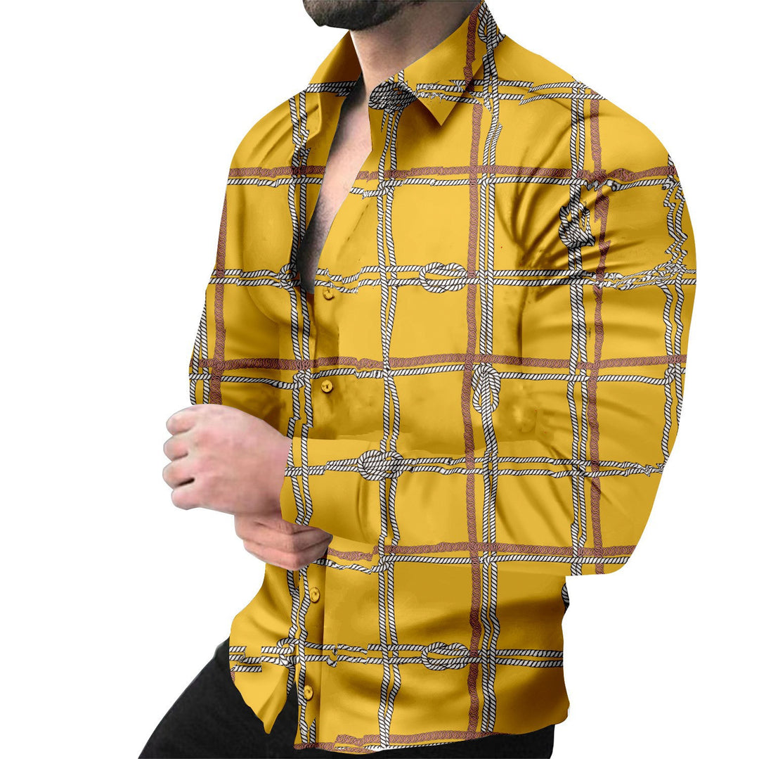 Herren Modernes Langarmhemd mit kreativem Kettenmuster Echoarchiv