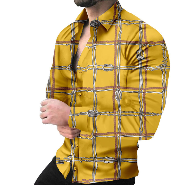 Herren Modernes Langarmhemd mit kreativem Kettenmuster Echoarchiv
