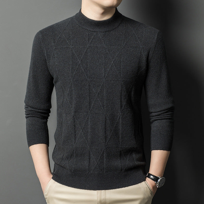 Herren eleganter Strickpullover mit hohem Kragen und modernem Rautenmuster Echoarchiv