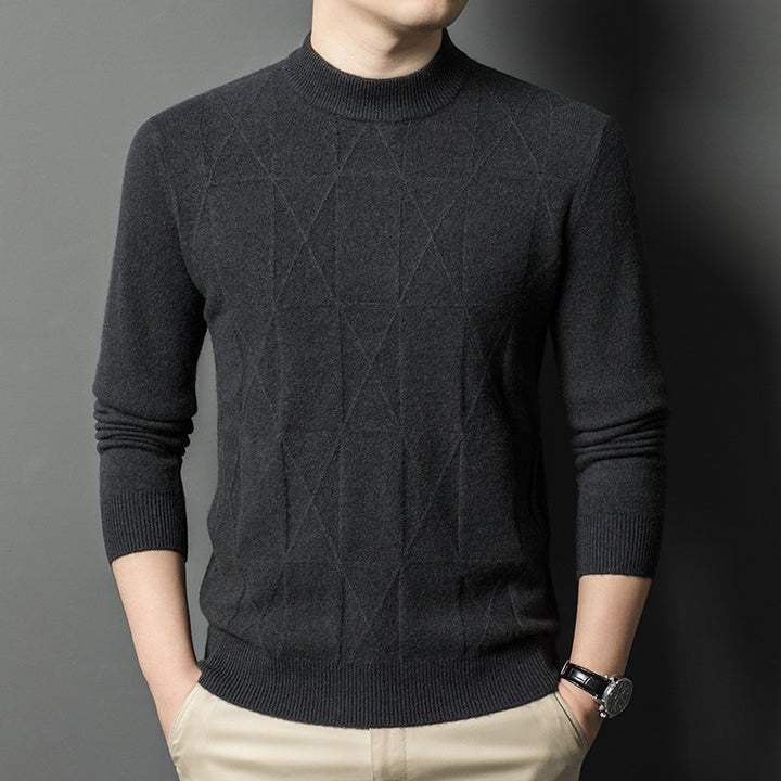 Herren eleganter Strickpullover mit hohem Kragen und modernem Rautenmuster Echoarchiv