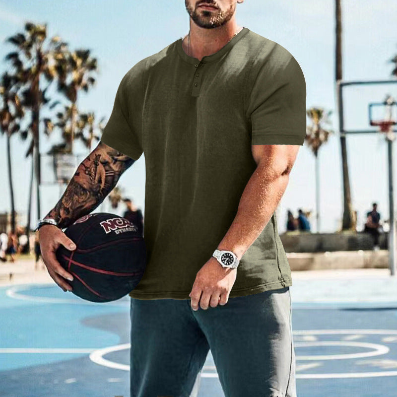 Herren lässiges Kurzarm-Henley-T-Shirt aus atmungsaktiver Baumwolle mit Knopfdetails Echoarchiv