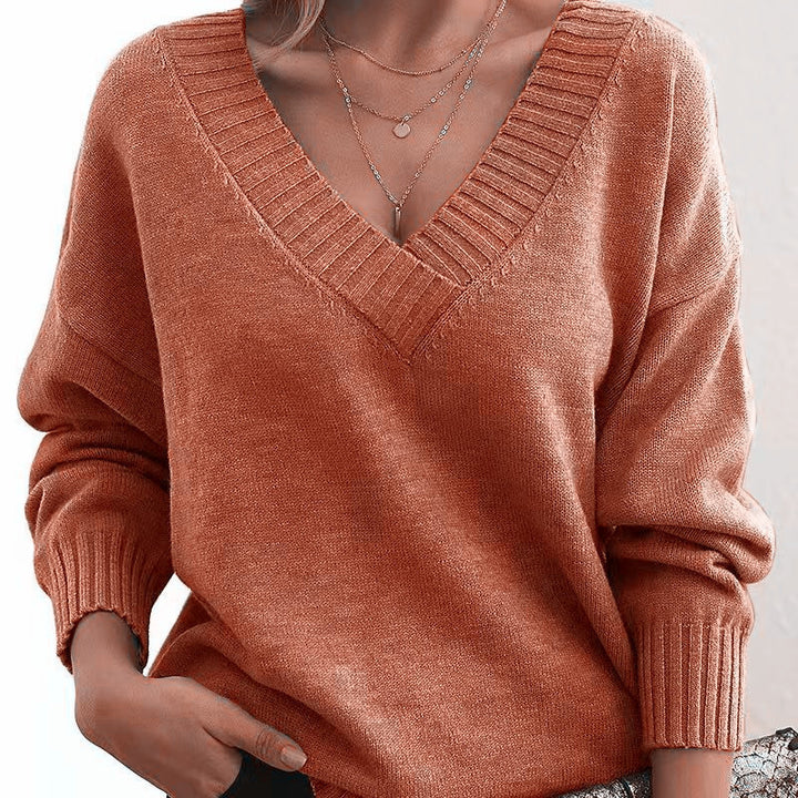Damen nan Oversized V-Ausschnitt Strickpullover mit gerippten Bündchen Echo Archiv