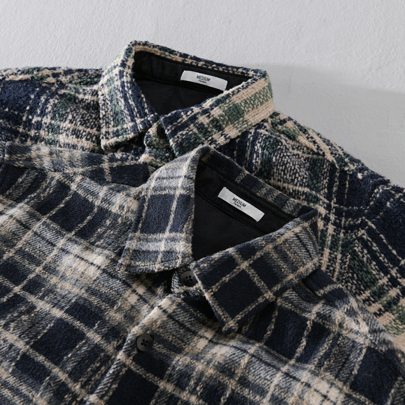 Herren Karierter Overshirt aus Teddyfleece mit aufgesetzter Brusttasche und verdeckter Knopfleiste Echoarchiv