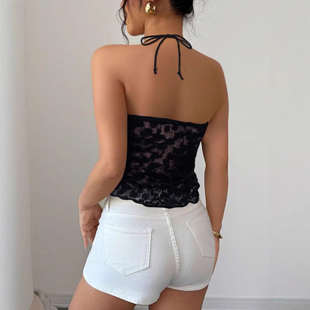 Damen Freizeit Top mit verspieltem Bindeband und Spitze Echo Archiv