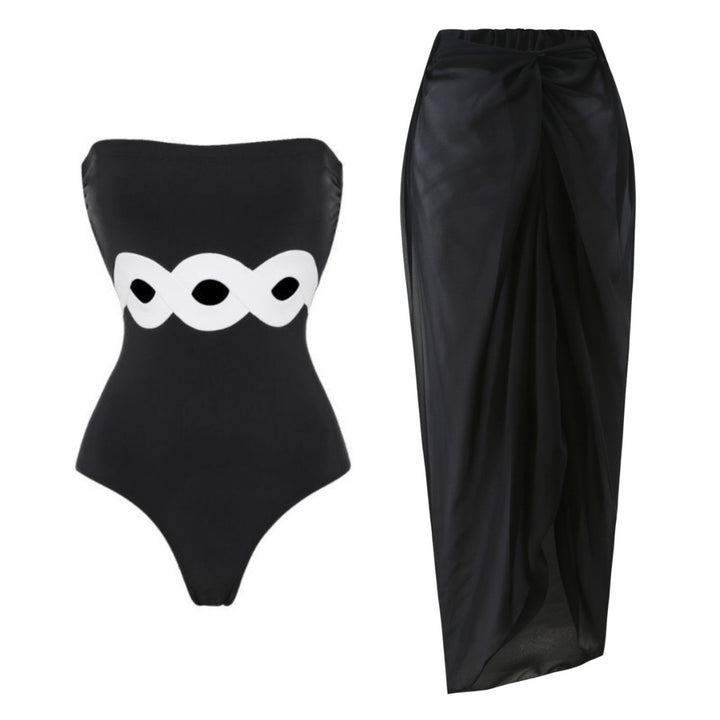 Damen eleganter V-Ausschnitt Schwimmanzug mit stilvollem Wickelrock Echo Archiv