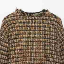 Damen Bouclé-Tweed-Croppedjacke mit Fransenbesatz und Rundhalsausschnitt Echoarchiv