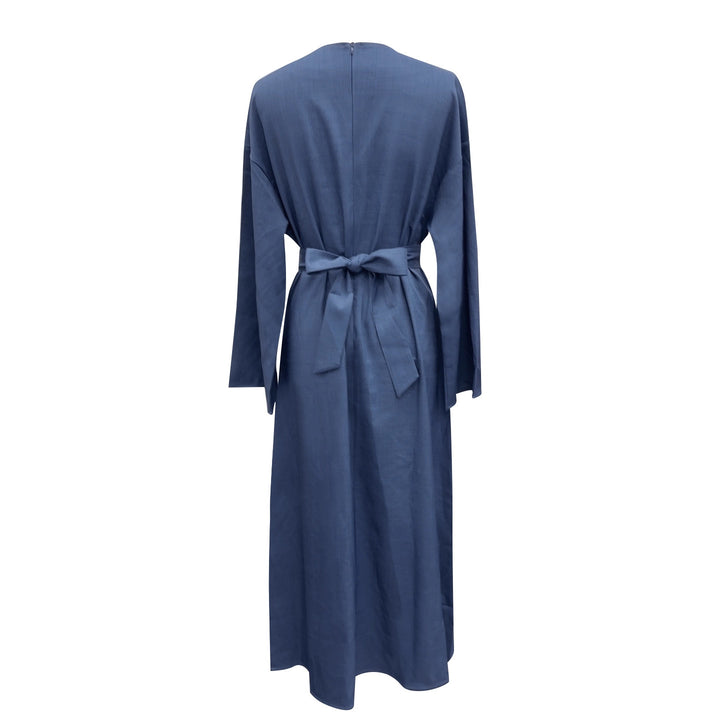 Damen Wickelmaxikleid in Leinenoptik mit Kimonoärmeln und Taillenbund – Valéora