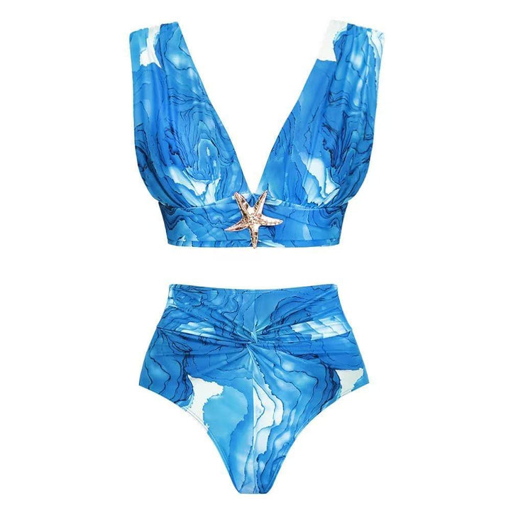 Damen Badeset mit tiefem V-Ausschnitt und elegantem Wickelrock Echo Archiv