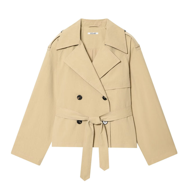 Damen kurzgeschnittener Trenchcoat mit Taillengürtel und Doppelreiher Echo Archiv