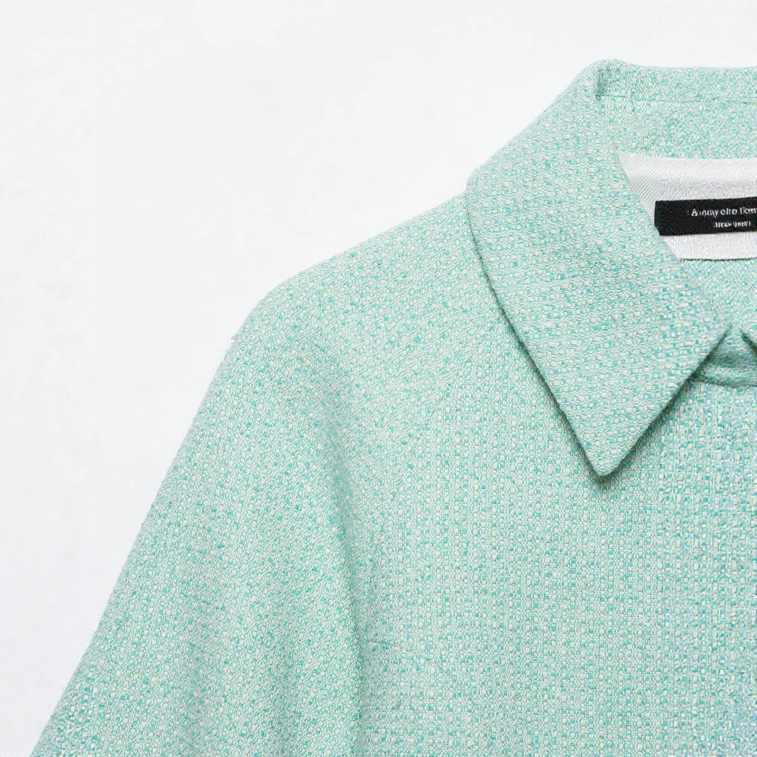 Damen Kurzjacke im Bouclé‑Mix mit verdecktem Reißverschluss und Hemdkragen Echoarchiv