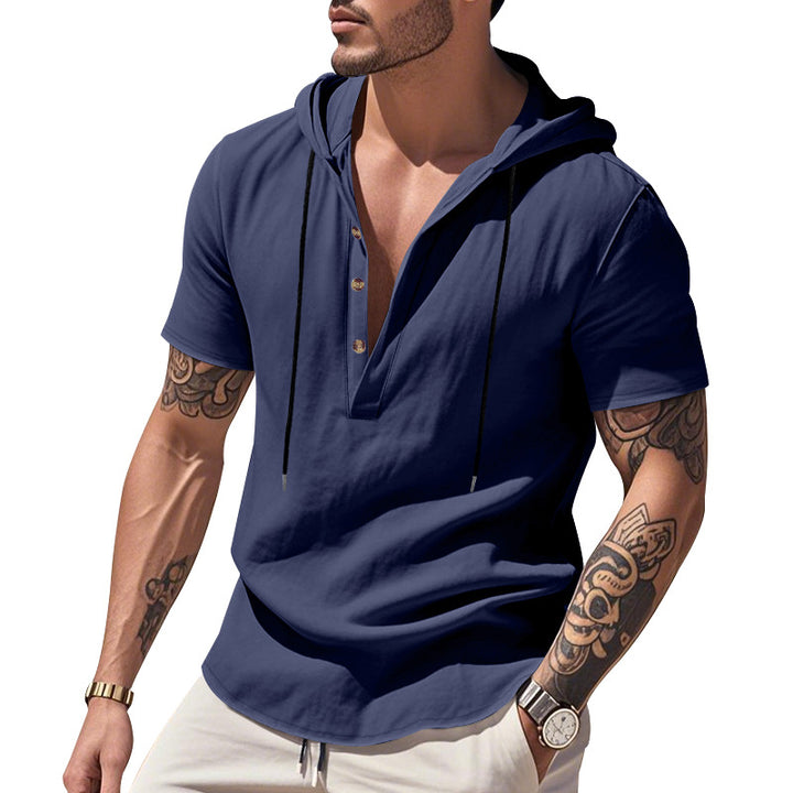 Herren lässiges Kapuzenshirt mit Knopfleiste und modischem Design Echoarchiv