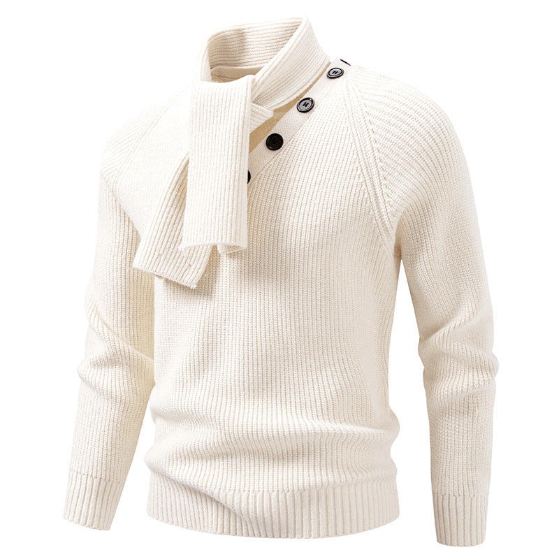 Herren Strickpullover mit integriertem Schlauchkragen-Schal und Knopfdetail Echo Archiv