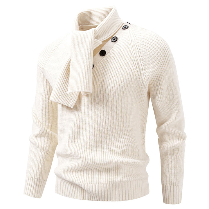 Herren Strickpullover mit integriertem Schlauchkragen-Schal und Knopfdetail Echo Archiv