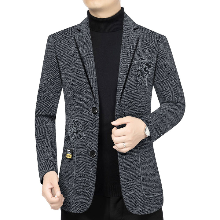 Herren Taillierter Strickblazer im Bouclé-Look mit aufgesetzten Taschen – Tianoro