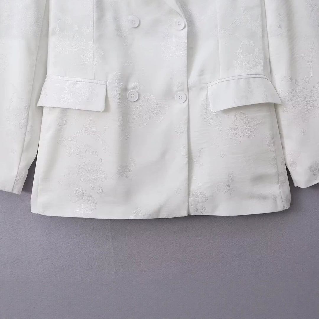 Damen Doppelreihiger Blazer mit floralem Jacquard und Schalkragen Echo Archiv