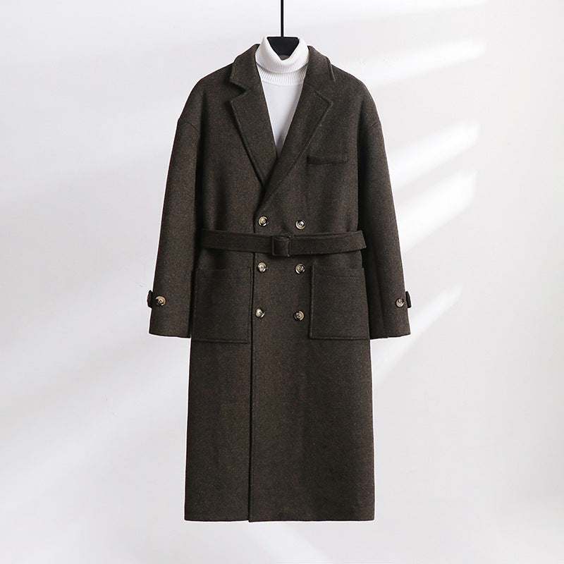 Herren Doppelreihiger Wollmix-Longcoat mit fallendem Revers und Pattentaschen Echoarchiv