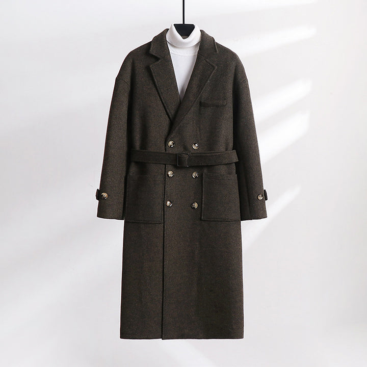 Herren Doppelreihiger Wollmix-Longcoat mit fallendem Revers und Pattentaschen Echoarchiv