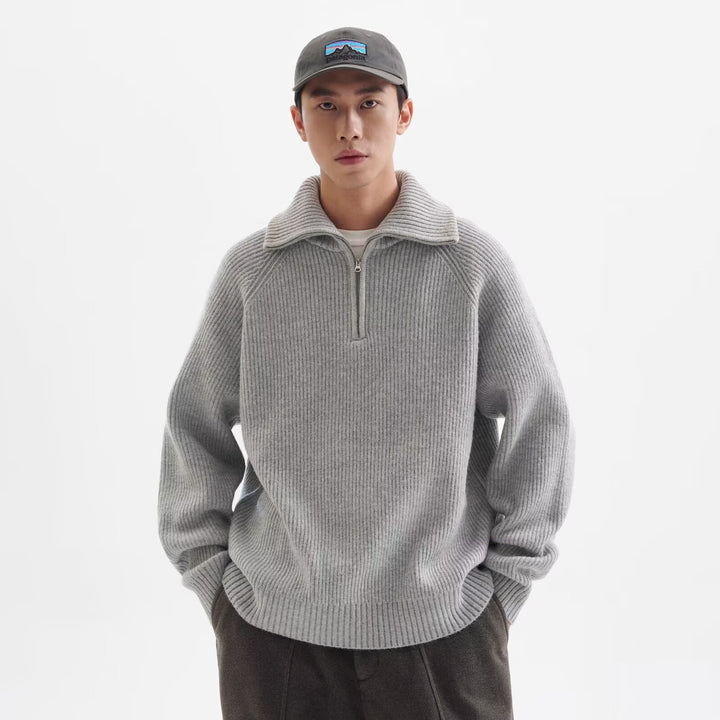 Herren Hochwertiger Pullover mit Stehkragen und Reißverschluss Echoarchiv