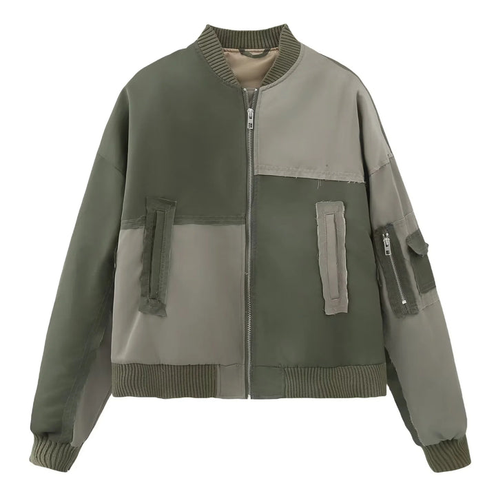 Damen nan urbaner Bomberjacke mit Kontrastpaneelen, Oversize-Silhouette, Front- und Ärmeltaschen Echo Archiv